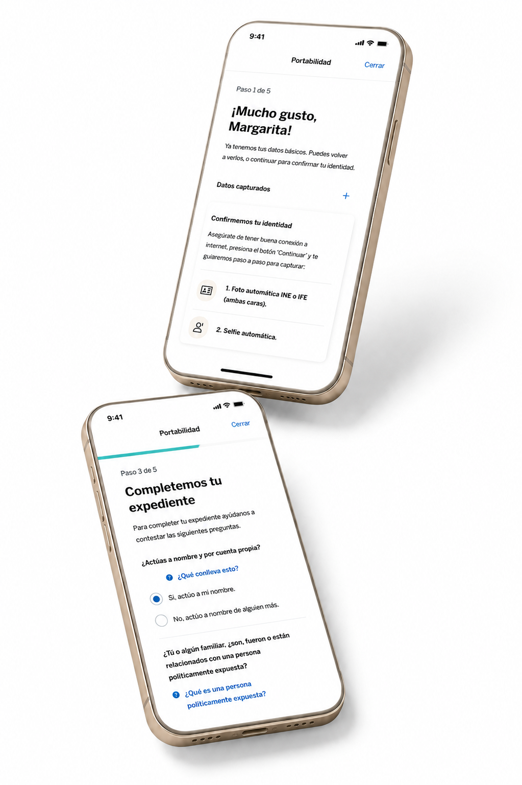 Mockup del flujo de portabilidad